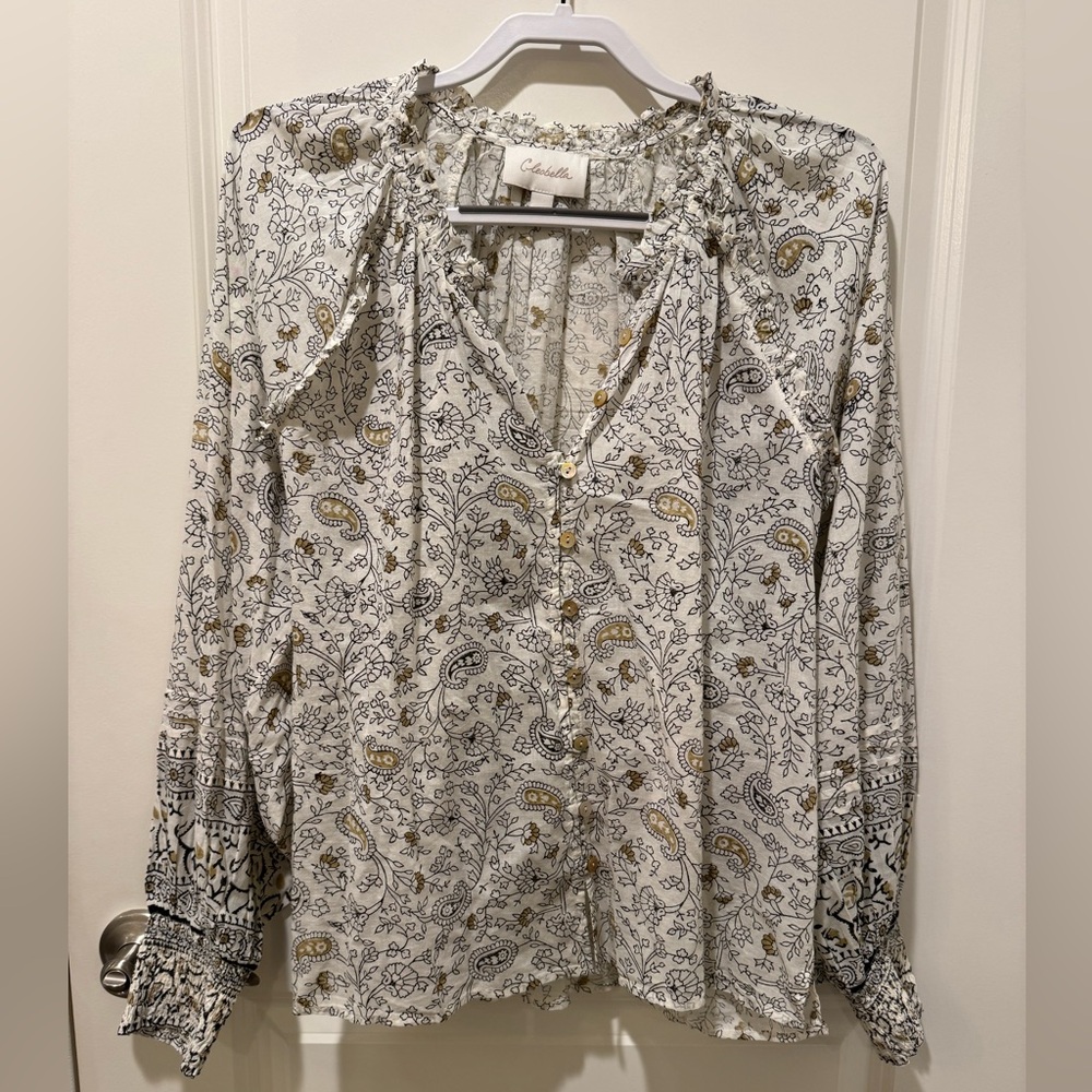 Cleobella White and Gold Paisley Blouse NWOT size XL